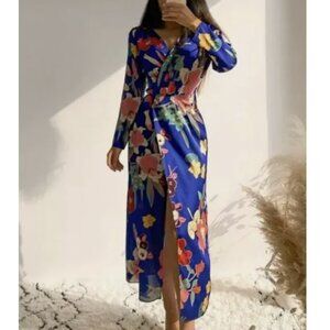 Zara Blue Floral Wrap Dress - Midi